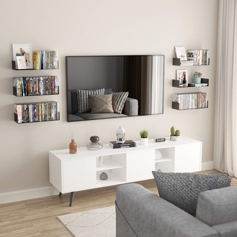 Wallniture رفوف عائمة على شكل U باللون الأسود من والنيتشر بالي، رفوف تخزين أقراص CD و DVD ومجموعة رفوف معدنية مكونة من 6 قطع - Image 2